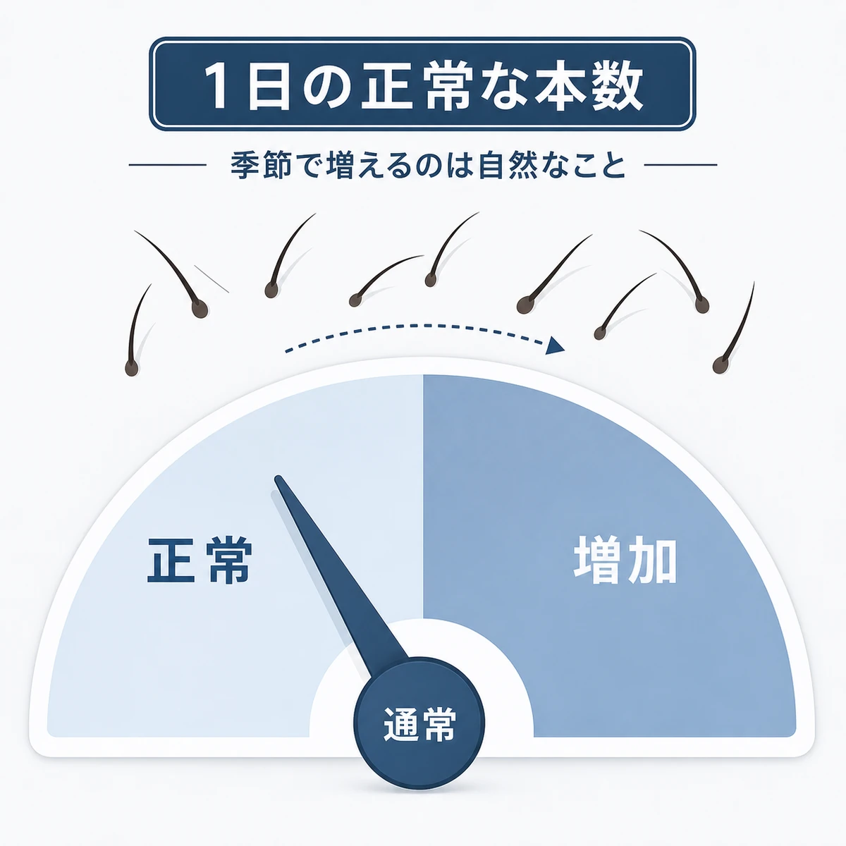 1日に抜ける髪の正常範囲をメーターで表した医療イラスト