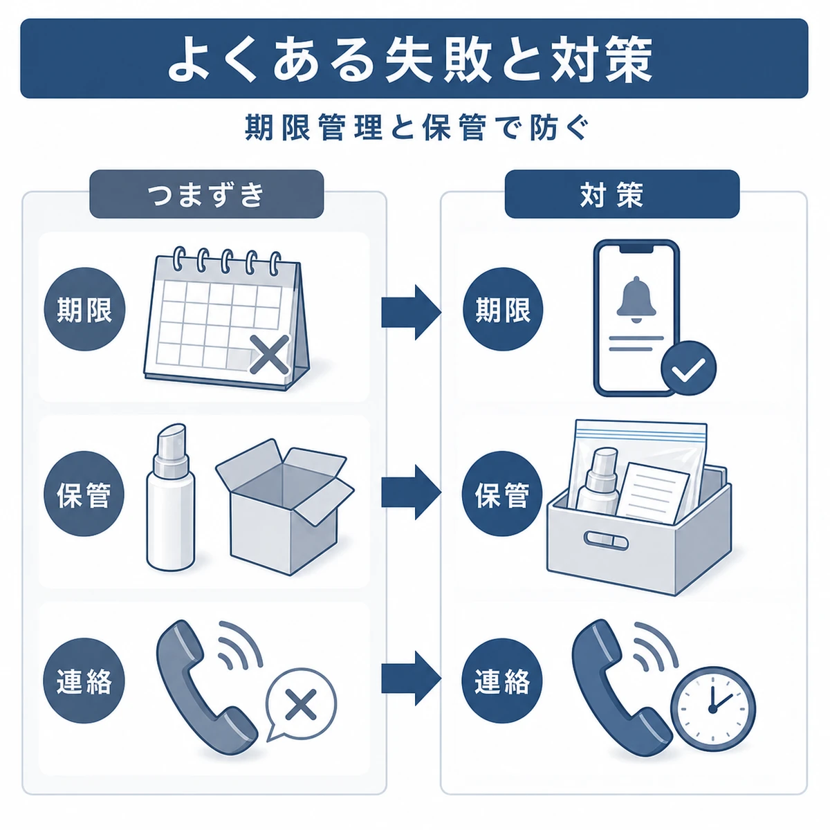 返金保証利用でありがちな失敗と対策を左右で対比した医療系イラスト