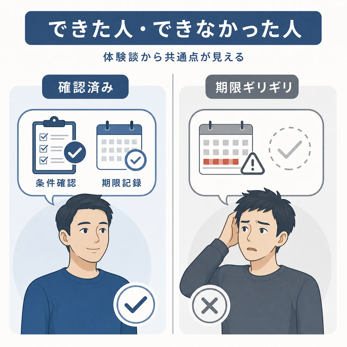 返金できた人とできなかった人の口コミを左右で対比した医療系イラスト