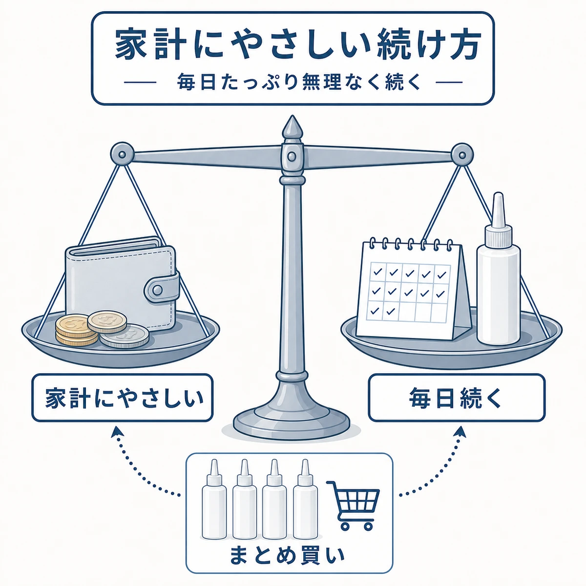 安い育毛剤で家計の負担を抑えながら毎日続ける工夫を天秤で表した医療イラスト
