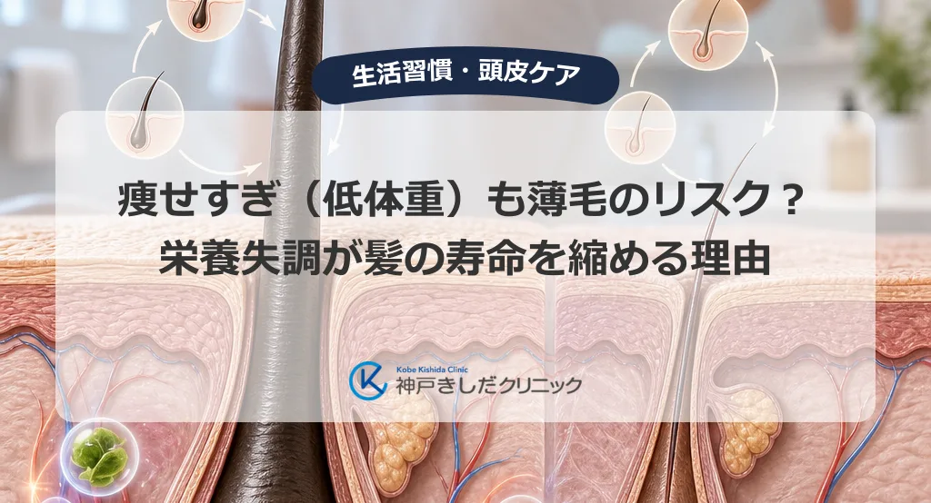 低体重による栄養不足と髪の成長サイクルの関係を示す医療イメージ