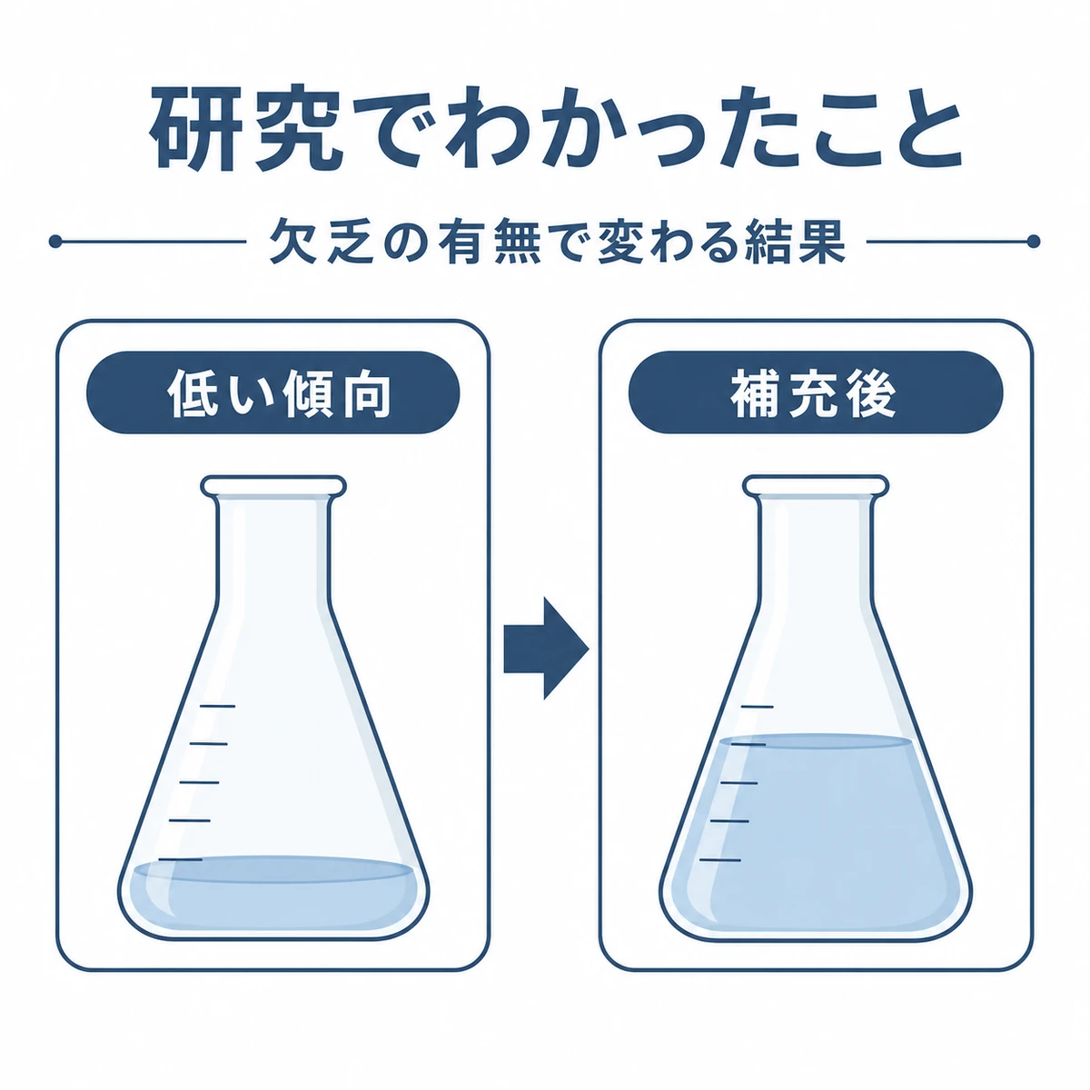 脱毛と血清亜鉛値の関係を低い状態と補充後の水位で対比した医療イラスト