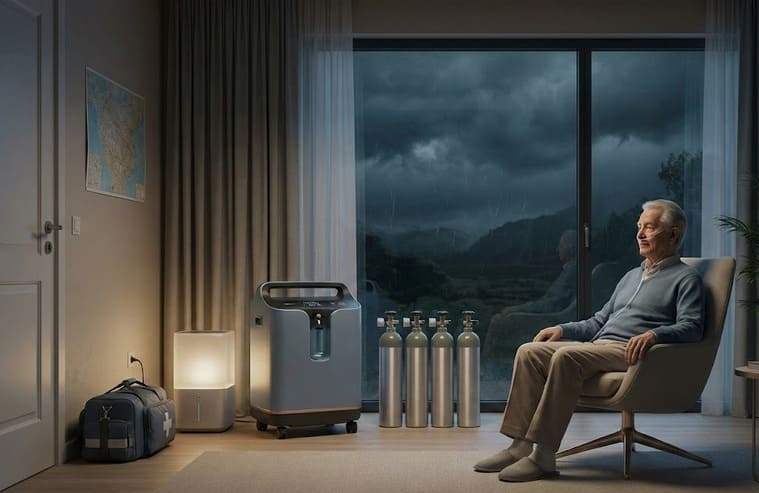 在宅酸素（HOT）の災害対策｜停電で「酸素濃縮器」が止まったら？防災準備（ボンベ・電源）と避難ガイド