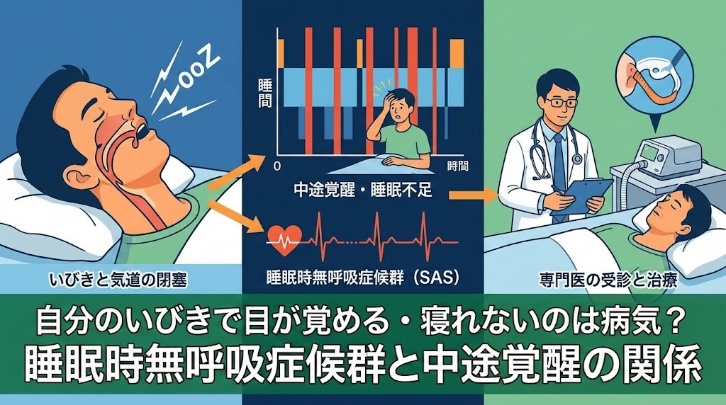 自分のいびきで目が覚める・寝れないのは病気？睡眠時無呼吸症候群と中途覚醒の関係