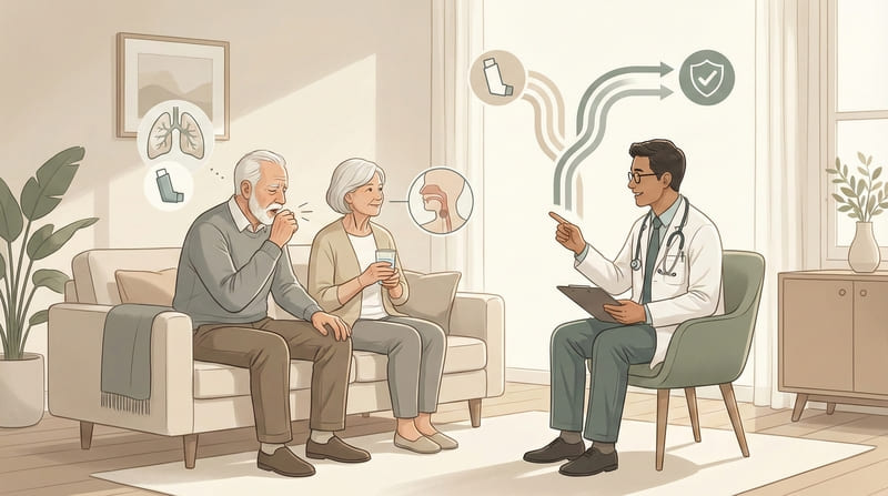 高齢者の長引く咳は喘息？誤嚥性肺炎との違いや吸入薬の選び方