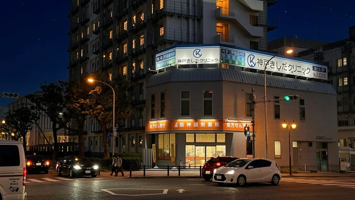 神戸きしだクリニック夜間外観