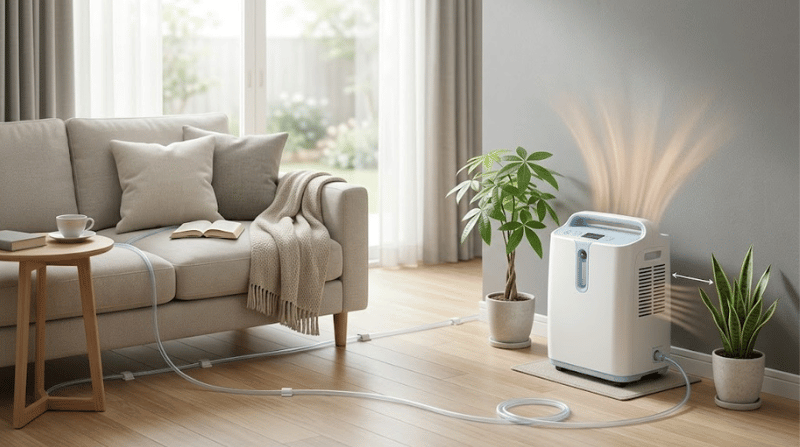 酸素濃縮器の置き場所はどこが適切？騒音・排熱対策と延長チューブによる転倒予防