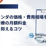 クリップボードと虫めがね、書類を机に並べ、サクセンダの費用と国内での扱いを確かめる場面を示したイメージ